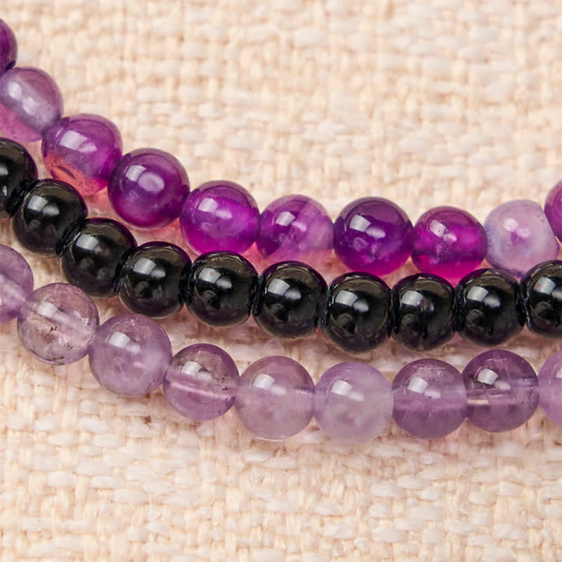 Buddha Stones 3pcs "Protect Your Inner Calm" Purple Striped Agate Bracelet Includes Gift Message Card