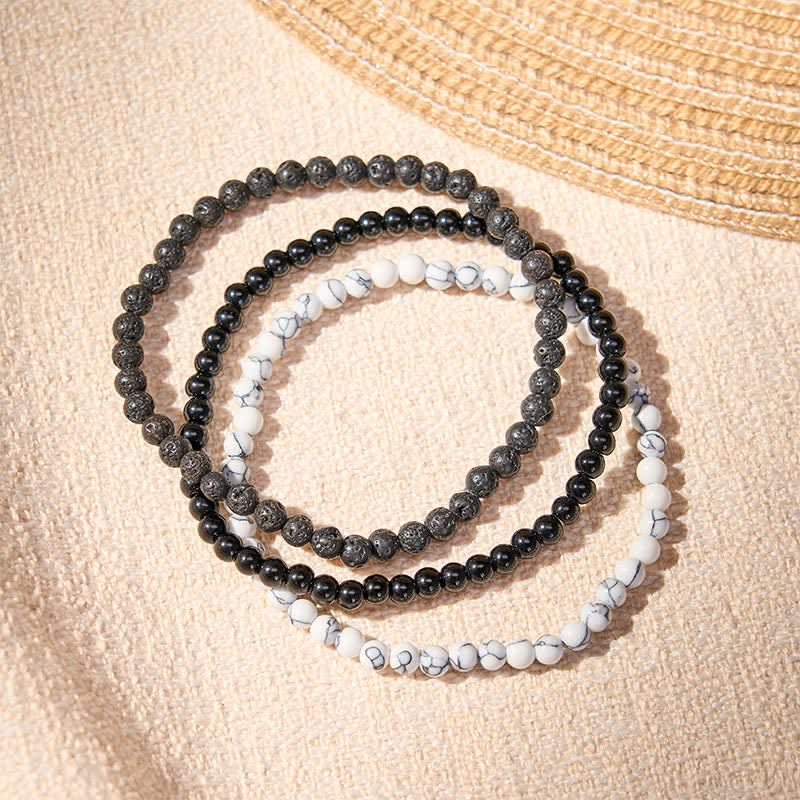 Buddha Stones 3pcs "Clear the Negative Energy" Lava Rock Support Bracelet Includes Gift Message Card