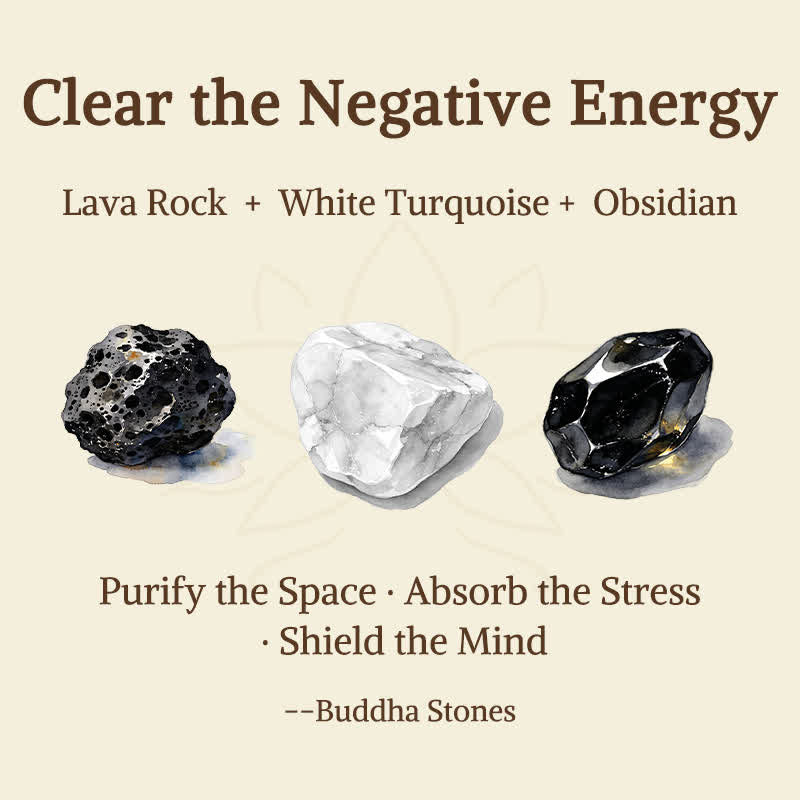 Buddha Stones 3pcs "Clear the Negative Energy" Lava Rock Support Bracelet Includes Gift Message Card
