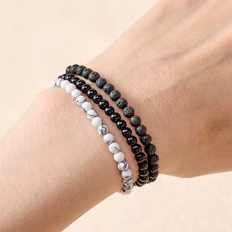 Buddha Stones 3pcs "Clear the Negative Energy" Lava Rock Support Bracelet Includes Gift Message Card