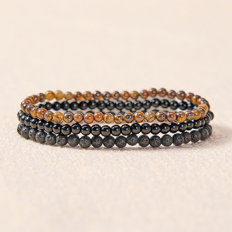 Buddha Stones 3pcs "Rebuild Your Inner Drive" Lava Rock Calm Bracelet Includes Gift Message Card