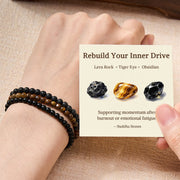 Buddha Stones 3pcs "Rebuild Your Inner Drive" Lava Rock Calm Bracelet Includes Gift Message Card