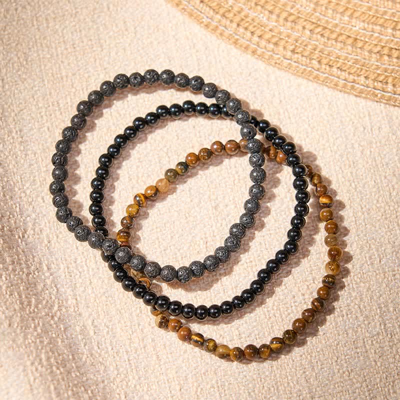 Buddha Stones 3pcs "Rebuild Your Inner Drive" Lava Rock Calm Bracelet Includes Gift Message Card