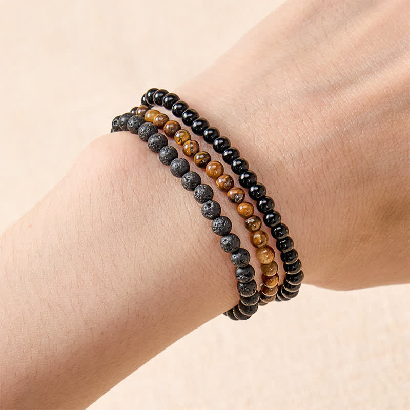 Buddha Stones 3pcs "Rebuild Your Inner Drive" Lava Rock Calm Bracelet Includes Gift Message Card