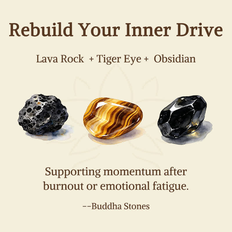 Buddha Stones 3pcs "Rebuild Your Inner Drive" Lava Rock Calm Bracelet Includes Gift Message Card