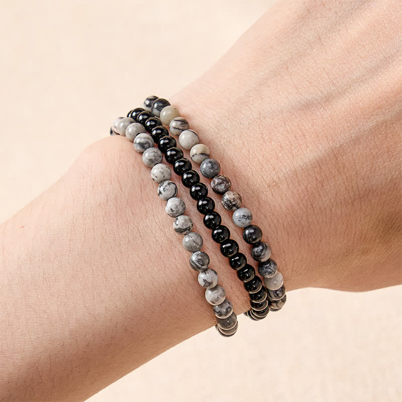 Buddha Stones 3pcs "Filter the Heavy" Black Veined Strength Bracelet Includes Gift Message Card