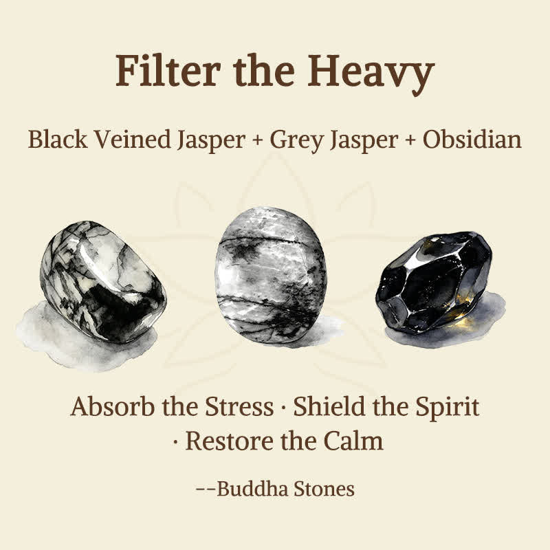 Buddha Stones 3pcs "Filter the Heavy" Black Veined Strength Bracelet Includes Gift Message Card