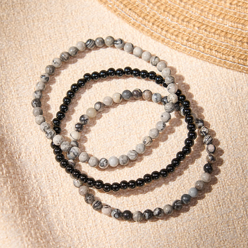 Buddha Stones 3pcs "Filter the Heavy" Black Veined Strength Bracelet Includes Gift Message Card