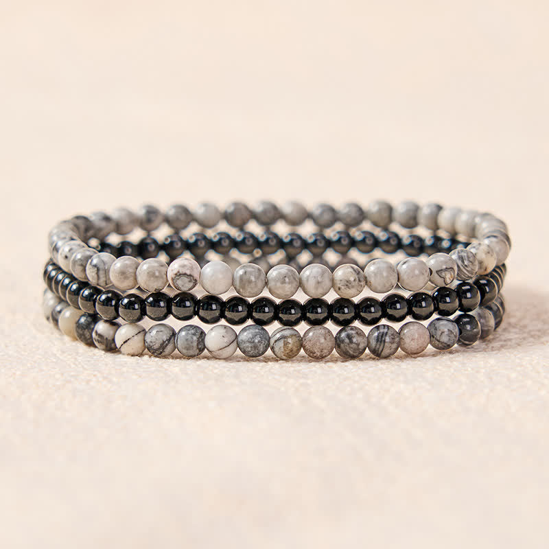 Buddha Stones 3pcs "Filter the Heavy" Black Veined Strength Bracelet Includes Gift Message Card