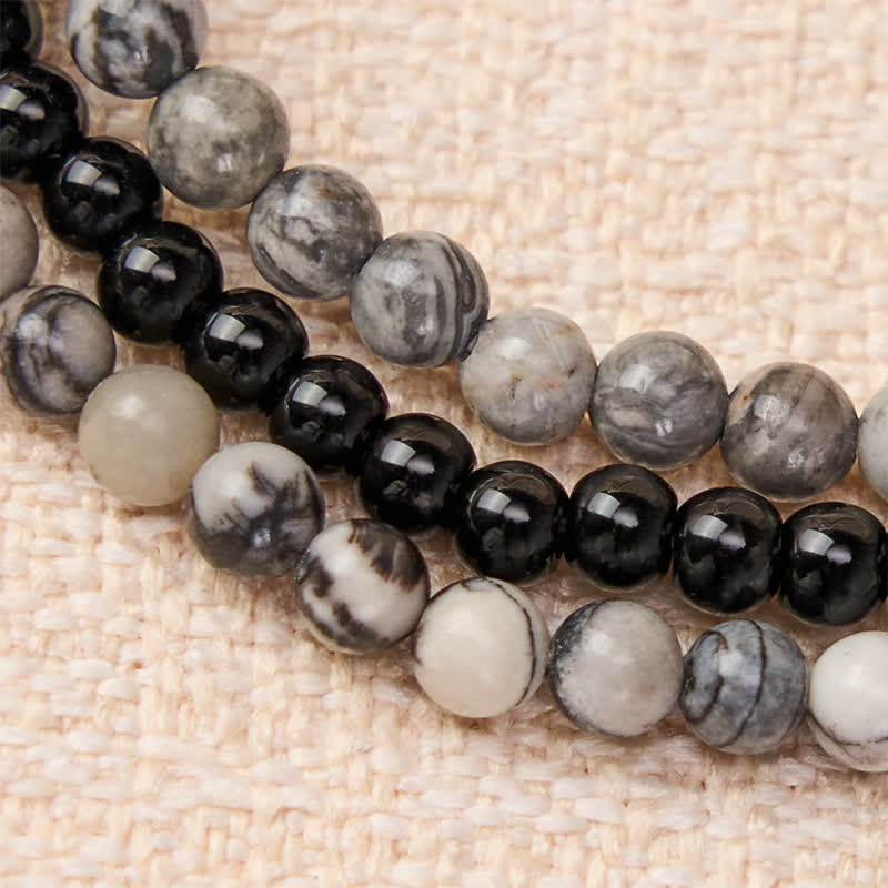 Buddha Stones 3pcs "Filter the Heavy" Black Veined Strength Bracelet Includes Gift Message Card