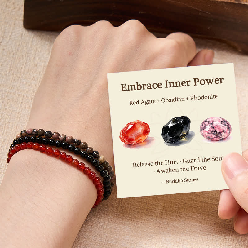 Buddha Stones 3pcs "Embrace Inner Power" Red Agate Confidence Bracelet Includes Gift Message Card