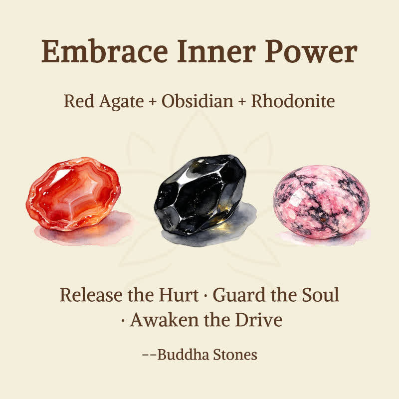 Buddha Stones 3pcs "Embrace Inner Power" Red Agate Confidence Bracelet Includes Gift Message Card