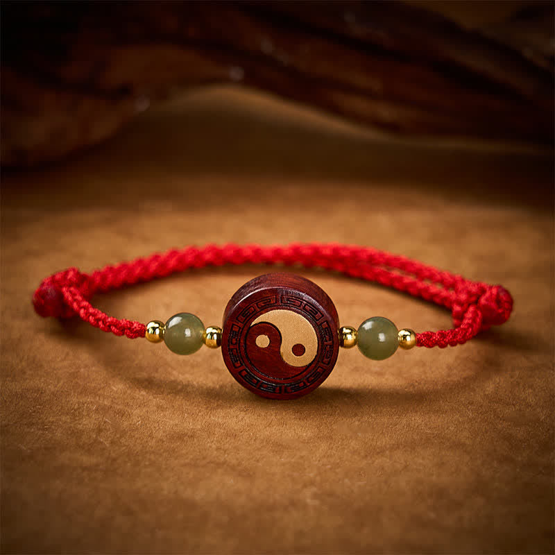 EverestArtstudios Purple Sandalwood Jade YinYang Balance Red String Bracelet