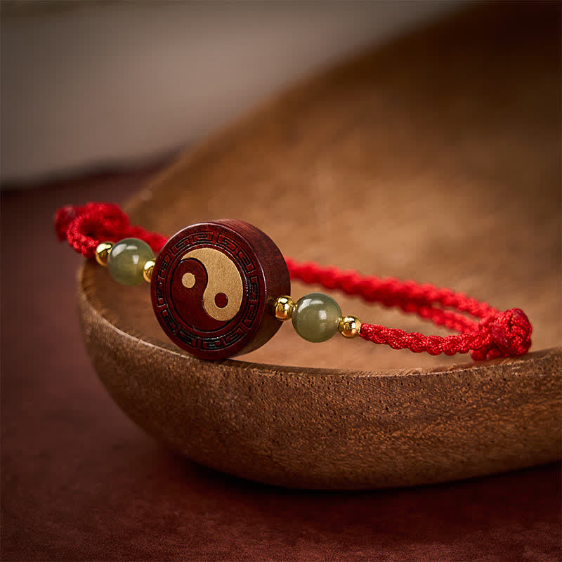 EverestArtstudios Purple Sandalwood Jade YinYang Balance Red String Bracelet