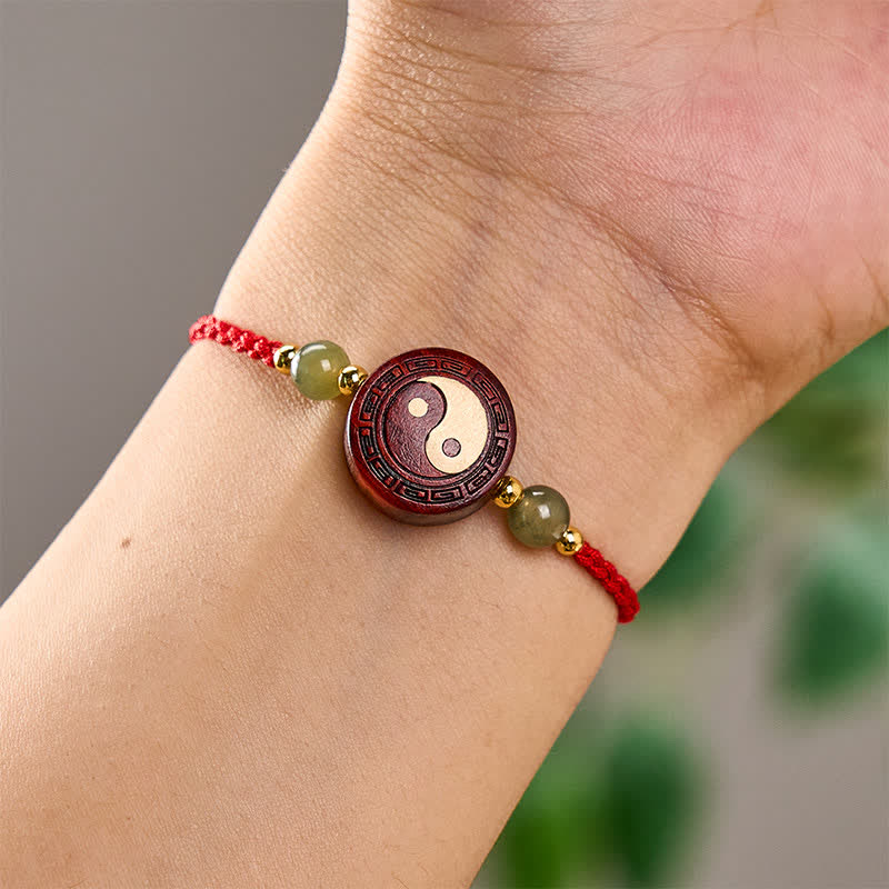EverestArtstudios Purple Sandalwood Jade YinYang Balance Red String Bracelet