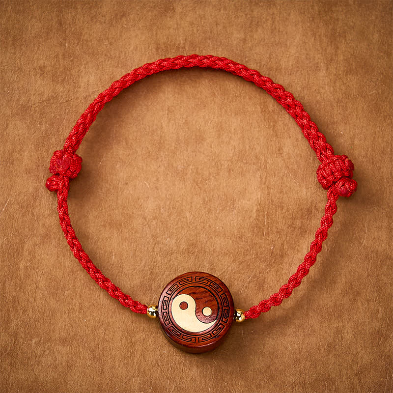 Buddha Stones Purple Sandalwood Yin Yang Protection Red String Bracelet