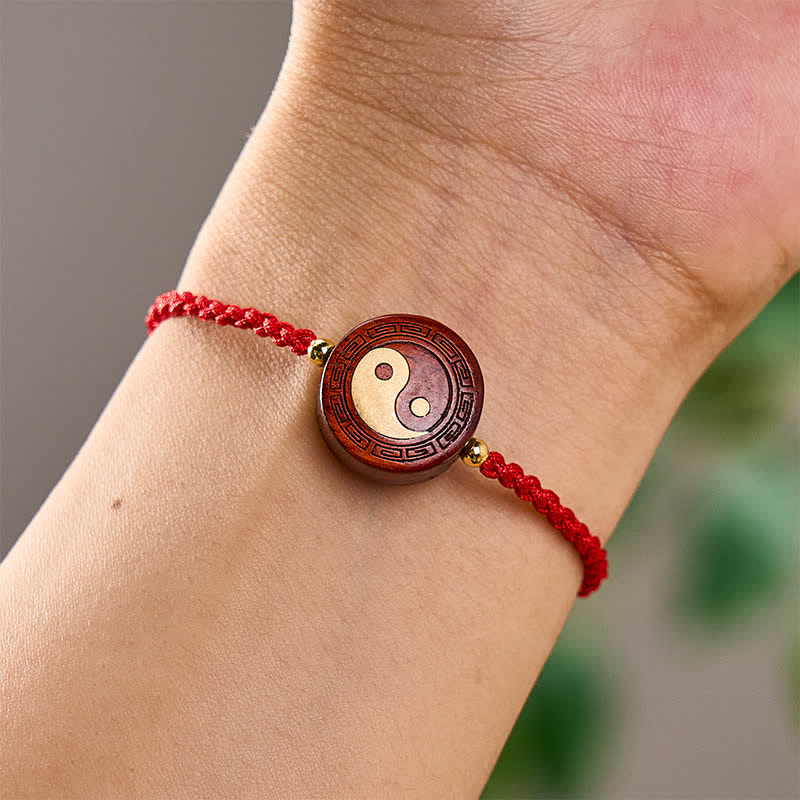 Buddha Stones Purple Sandalwood Yin Yang Protection Red String Bracelet