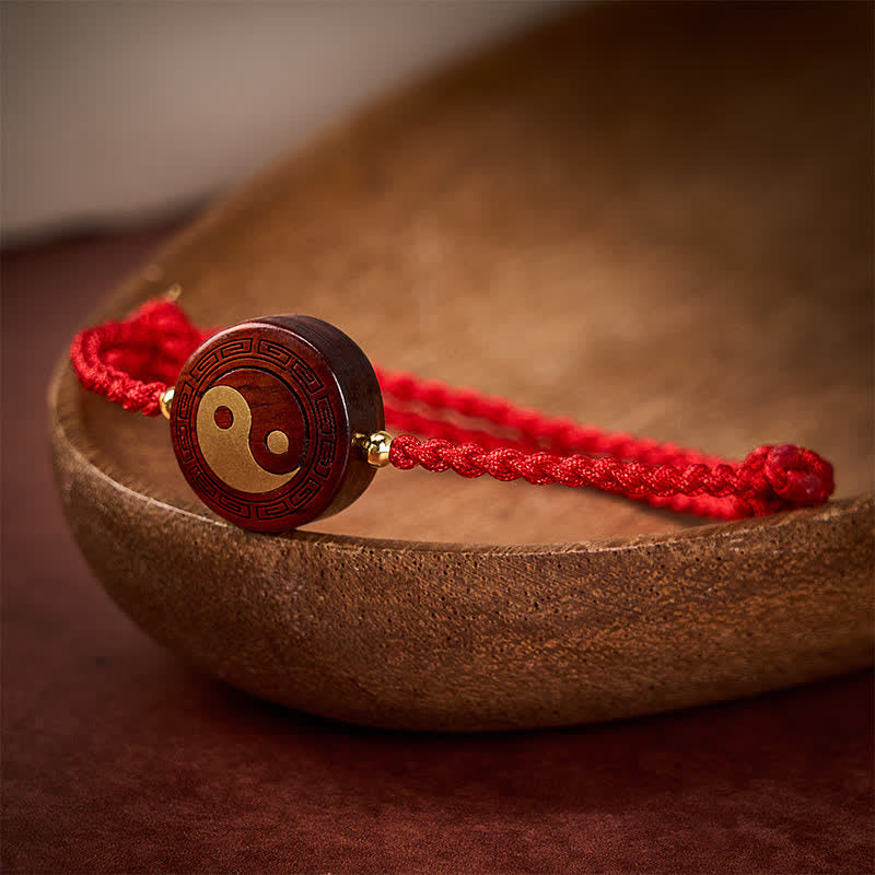 Buddha Stones Purple Sandalwood Yin Yang Protection Red String Bracelet