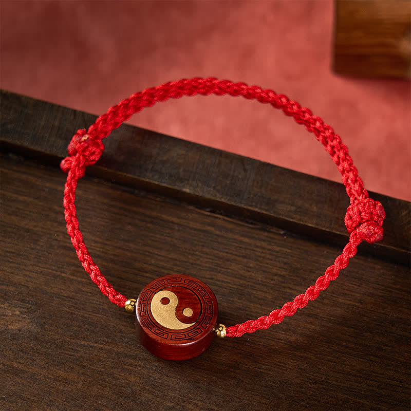Buddha Stones Purple Sandalwood Yin Yang Protection Red String Bracelet