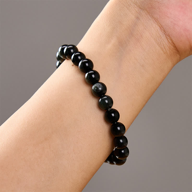 Buddha Stones Rainbow Obsidian Yin Yang Balance Round Bead Bracelet