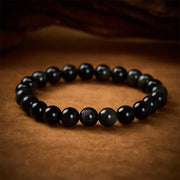 Buddha Stones Rainbow Obsidian Yin Yang Balance Round Bead Bracelet