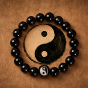 Buddha Stones Tibetan Black Obsidian Black Onyx Yin Yang Bead Protection Bracelet