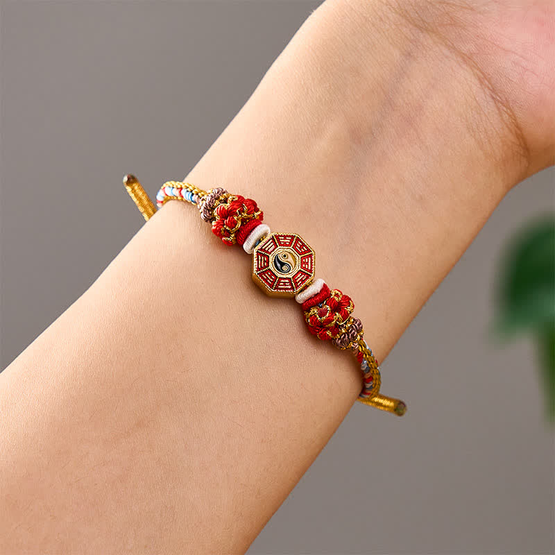 Buddha Stones Protection Colorful String Bagua Chinese Coin Hand-Woven Tibetan Braided Bracelet