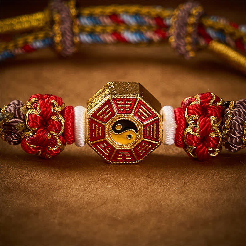 Buddha Stones Protection Colorful String Bagua Chinese Coin Hand-Woven Tibetan Braided Bracelet