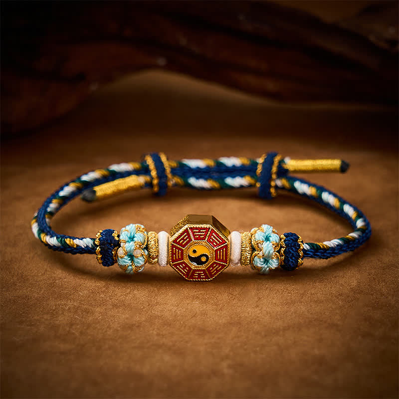 Buddha Stones Protection Colorful String Bagua Chinese Coin Hand-Woven Tibetan Braided Bracelet