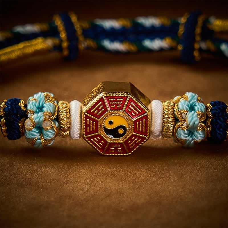 Buddha Stones Protection Colorful String Bagua Chinese Coin Hand-Woven Tibetan Braided Bracelet