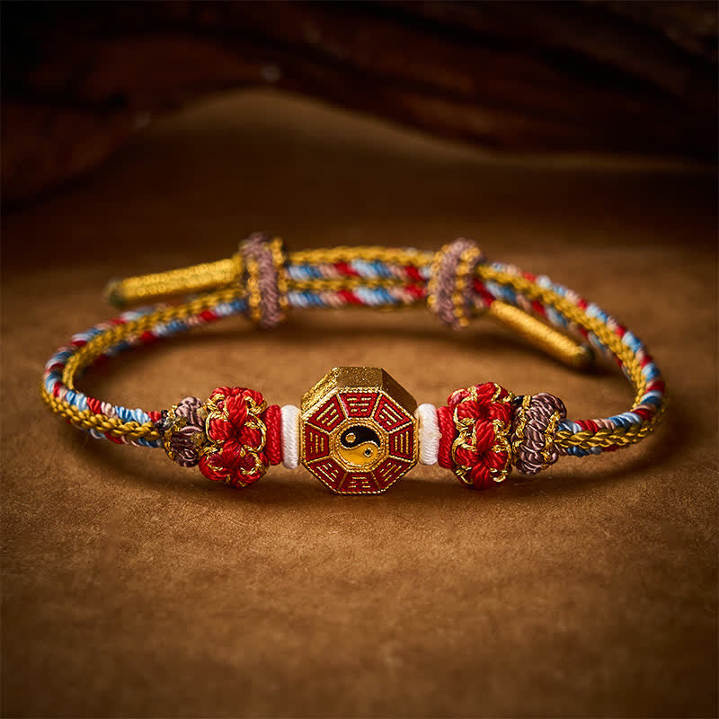 Buddha Stones Protection Colorful String Bagua Chinese Coin Hand-Woven Tibetan Braided Bracelet