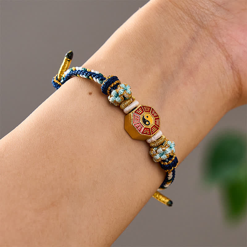Buddha Stones Protection Colorful String Bagua Chinese Coin Hand-Woven Tibetan Braided Bracelet