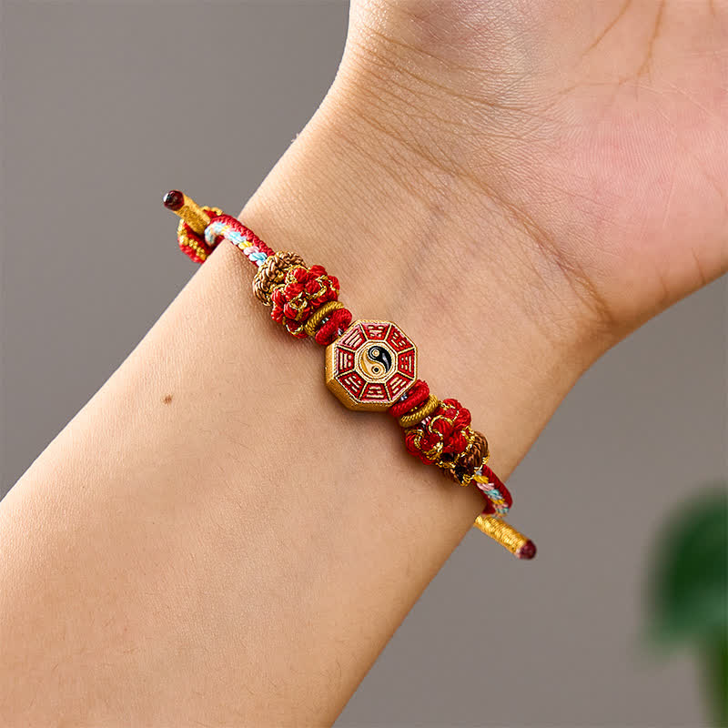 Buddha Stones Protection Colorful String Bagua Chinese Coin Hand-Woven Tibetan Braided Bracelet