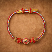 Buddha Stones Protection Colorful String Bagua Chinese Coin Hand-Woven Tibetan Braided Bracelet