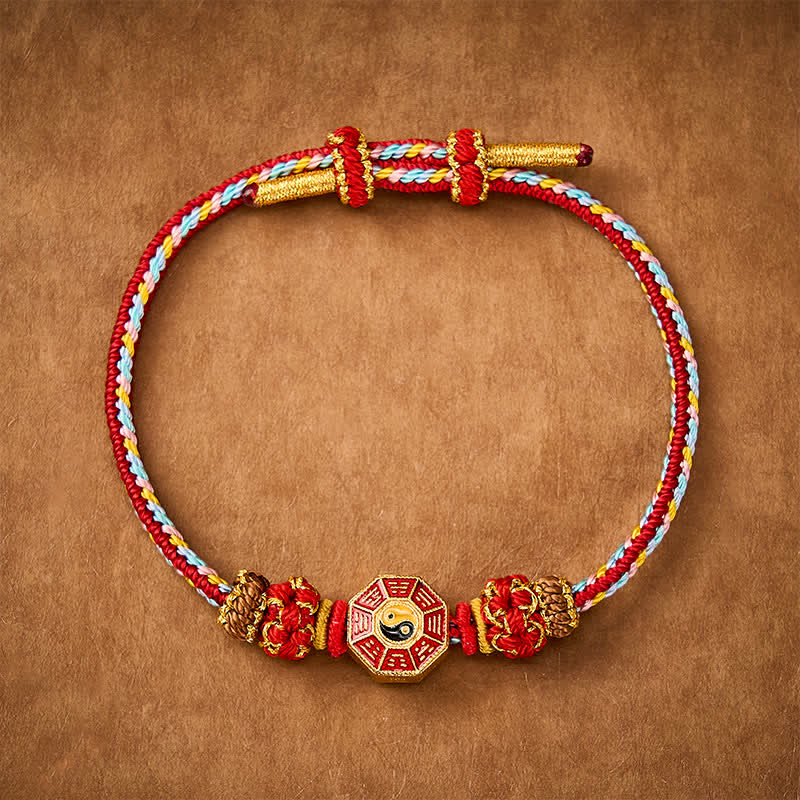 Buddha Stones Protection Colorful String Bagua Chinese Coin Hand-Woven Tibetan Braided Bracelet
