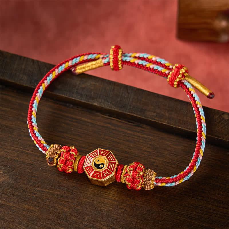Buddha Stones Protection Colorful String Bagua Chinese Coin Hand-Woven Tibetan Braided Bracelet
