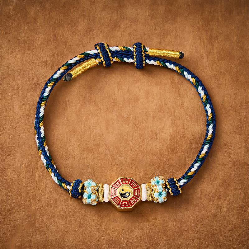Buddha Stones Protection Colorful String Bagua Chinese Coin Hand-Woven Tibetan Braided Bracelet