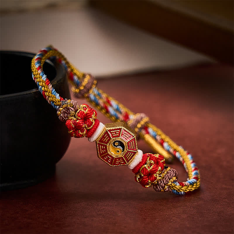 Buddha Stones Protection Colorful String Bagua Chinese Coin Hand-Woven Tibetan Braided Bracelet