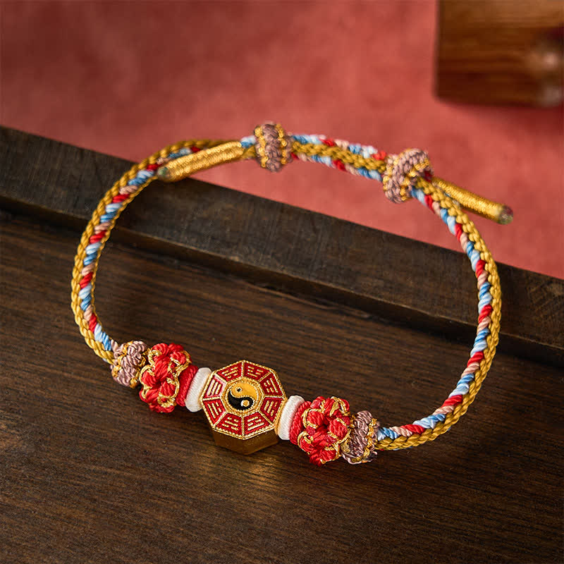 Buddha Stones Protection Colorful String Bagua Chinese Coin Hand-Woven Tibetan Braided Bracelet