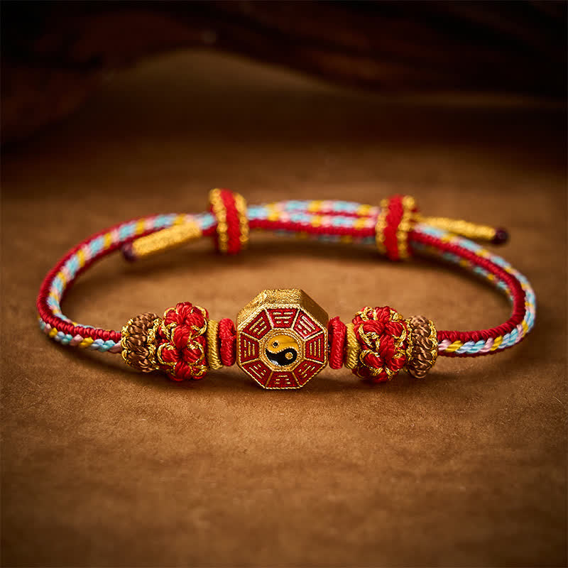 Buddha Stones Protection Colorful String Bagua Chinese Coin Hand-Woven Tibetan Braided Bracelet
