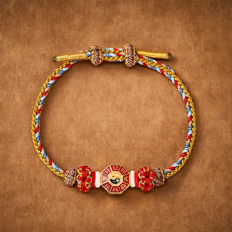 Buddha Stones Protection Colorful String Bagua Chinese Coin Hand-Woven Tibetan Braided Bracelet