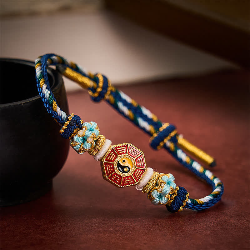 Buddha Stones Protection Colorful String Bagua Chinese Coin Hand-Woven Tibetan Braided Bracelet