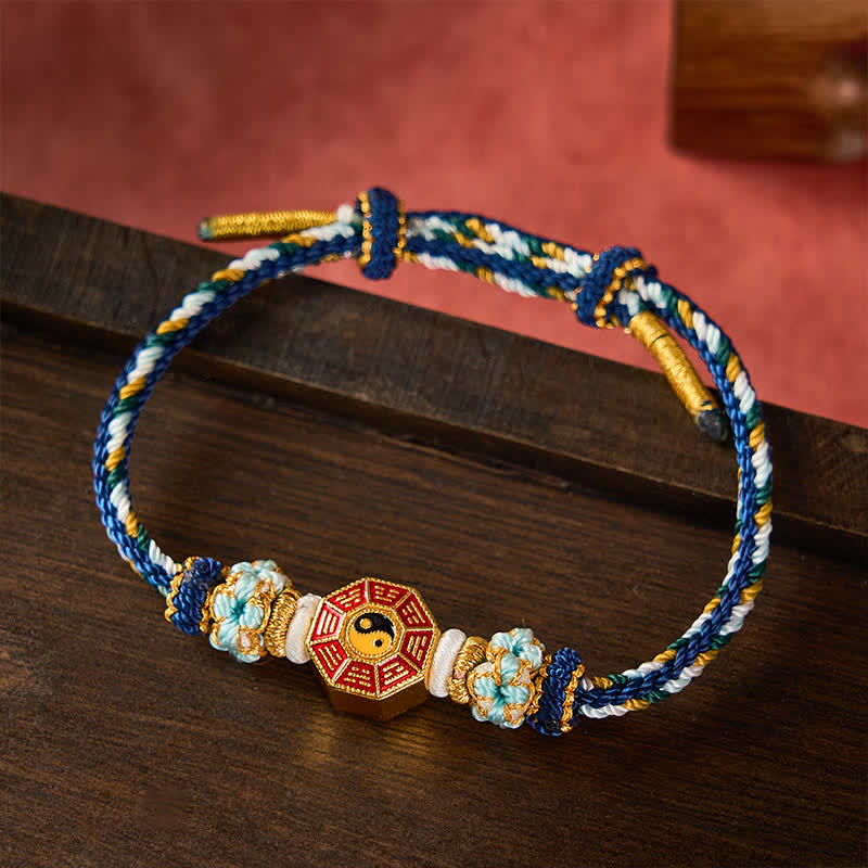 Buddha Stones Protection Colorful String Bagua Chinese Coin Hand-Woven Tibetan Braided Bracelet
