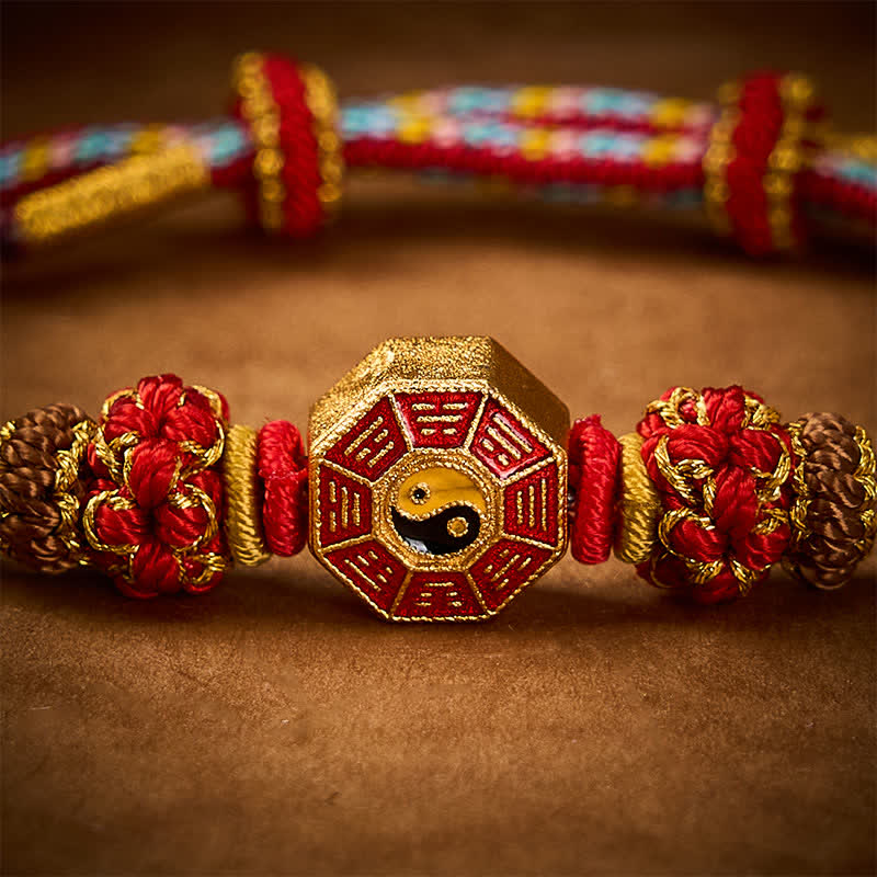 Buddha Stones Protection Colorful String Bagua Chinese Coin Hand-Woven Tibetan Braided Bracelet