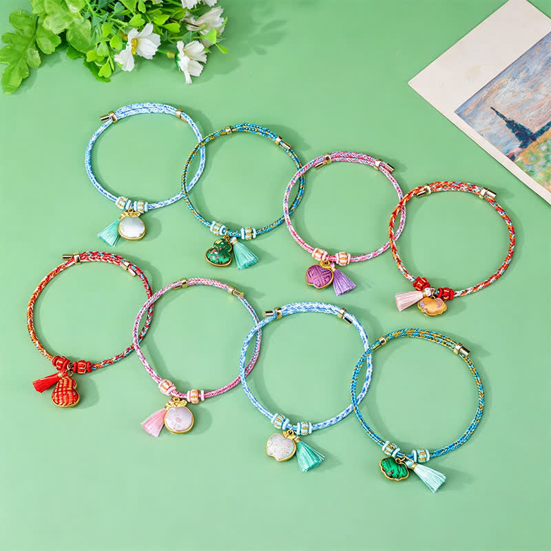 Buddha Stones Braided Five Color Cord Song Brocade Ruyi Scepter Tassel Luck Bracelet