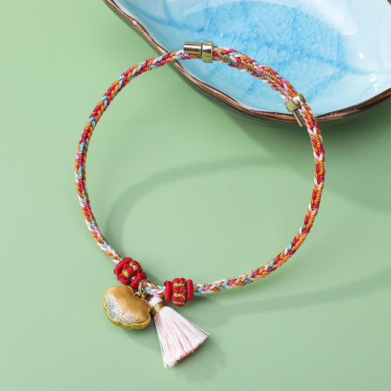 Buddha Stones Braided Five Color Cord Song Brocade Ruyi Scepter Tassel Luck Bracelet