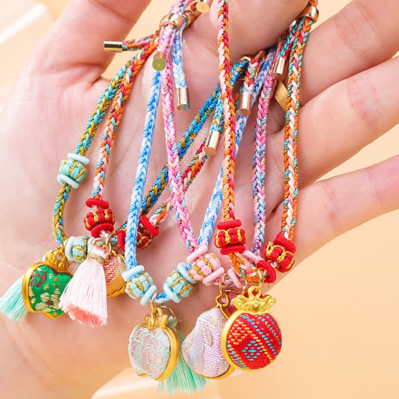 Buddha Stones Braided Five Color Cord Song Brocade Ruyi Scepter Tassel Luck Bracelet