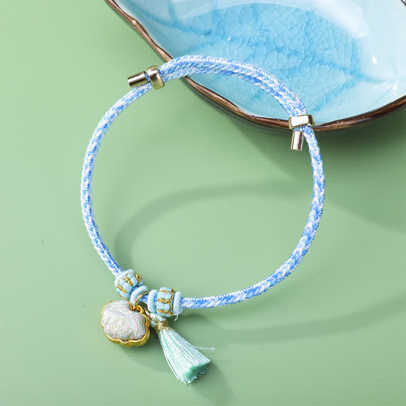 Buddha Stones Braided Five Color Cord Song Brocade Ruyi Scepter Tassel Luck Bracelet