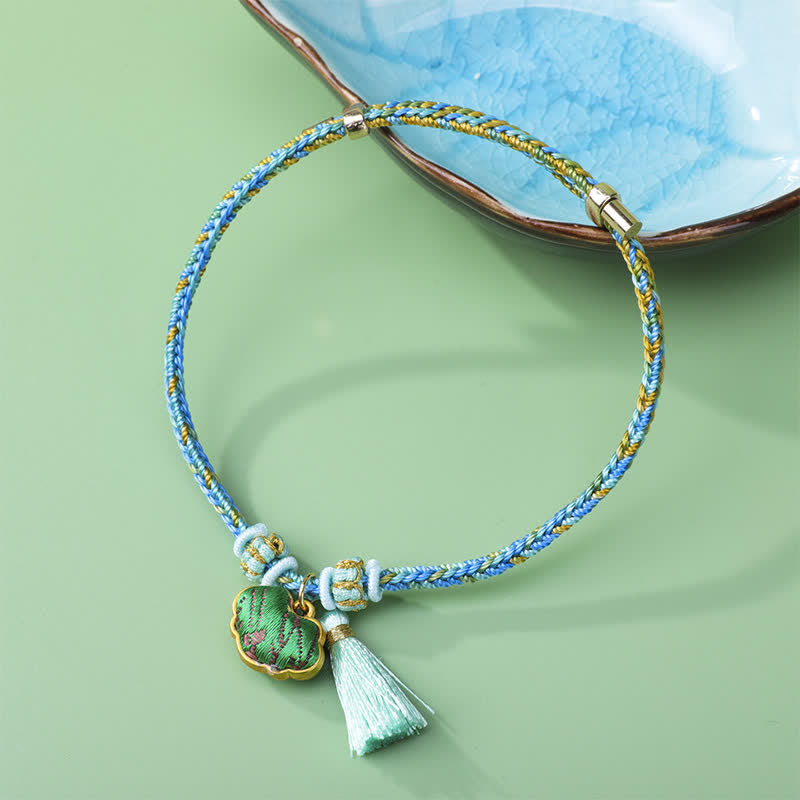 Buddha Stones Braided Five Color Cord Song Brocade Ruyi Scepter Tassel Luck Bracelet