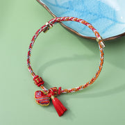 Buddha Stones Braided Five Color Cord Song Brocade Ruyi Scepter Tassel Luck Bracelet